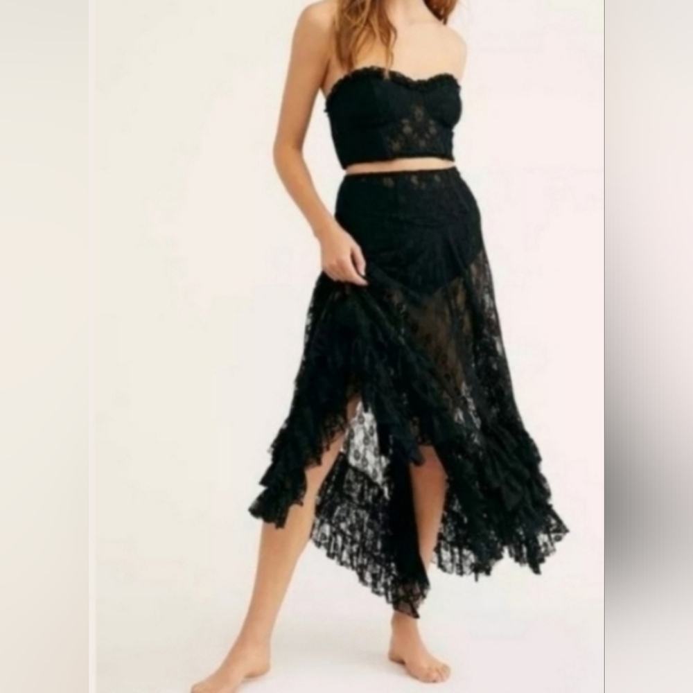Free People emerald green Lace Maxi Skirt - Picture 3 of 8